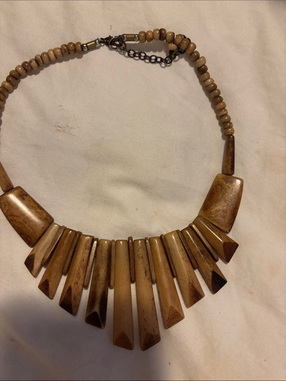 VINTAGE Handcrafted Natural Bone Statement Necklace - Brown
